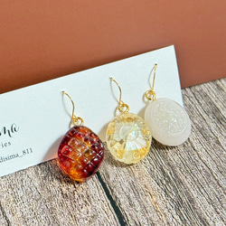 3粒セット 秋のレトロキャンディ ピアス・イヤリング・イヤーカフ　べっこう　ブラウン　ベージュ　チャーム変更可能　シェル 4枚目の画像