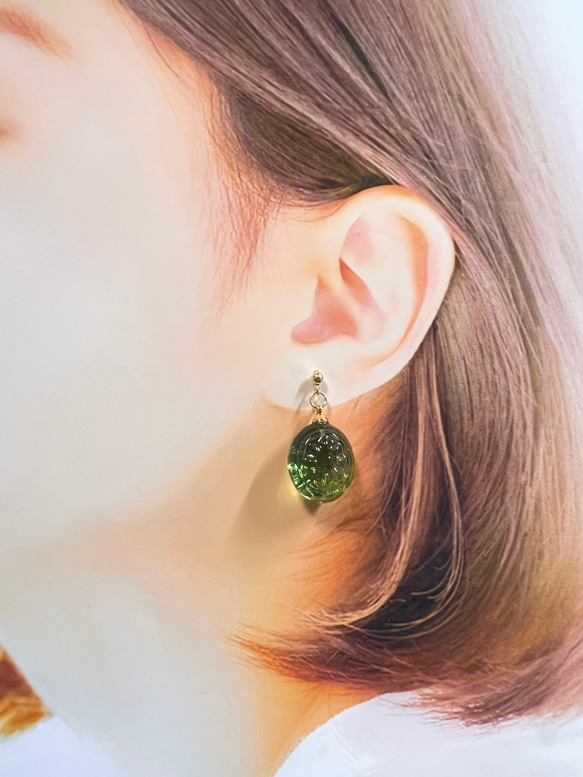 3粒セット 秋のレトロキャンディ ピアス・イヤリング・イヤーカフ　べっこう　ブラウン　ベージュ　チャーム変更可能　シェル 7枚目の画像