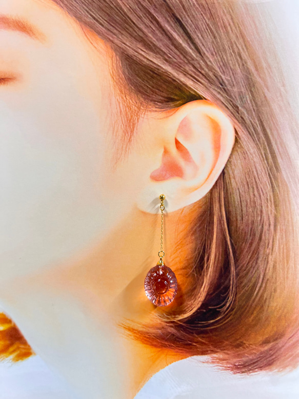 3粒セット 秋のレトロキャンディ ピアス・イヤリング・イヤーカフ　べっこう　ブラウン　ベージュ　チャーム変更可能　シェル 9枚目の画像