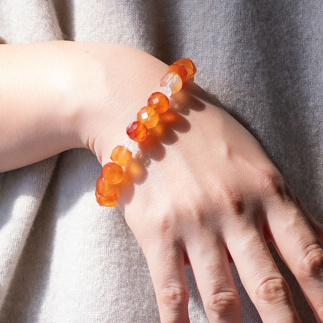 天然石ブレスレット カーネリアンとアンゴラクリスタル 17cm メンズ レディース mb-025