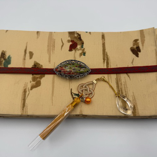 目玉商品】2801半幅帯＆アンティーク帯留め・絹帯締め（三分紐）和装小物