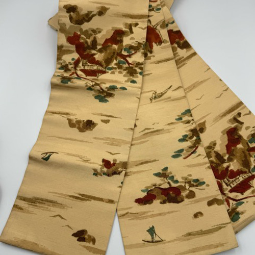 目玉商品】2821半幅帯＆アンティーク帯留め・根付・絹帯締め（三分紐）