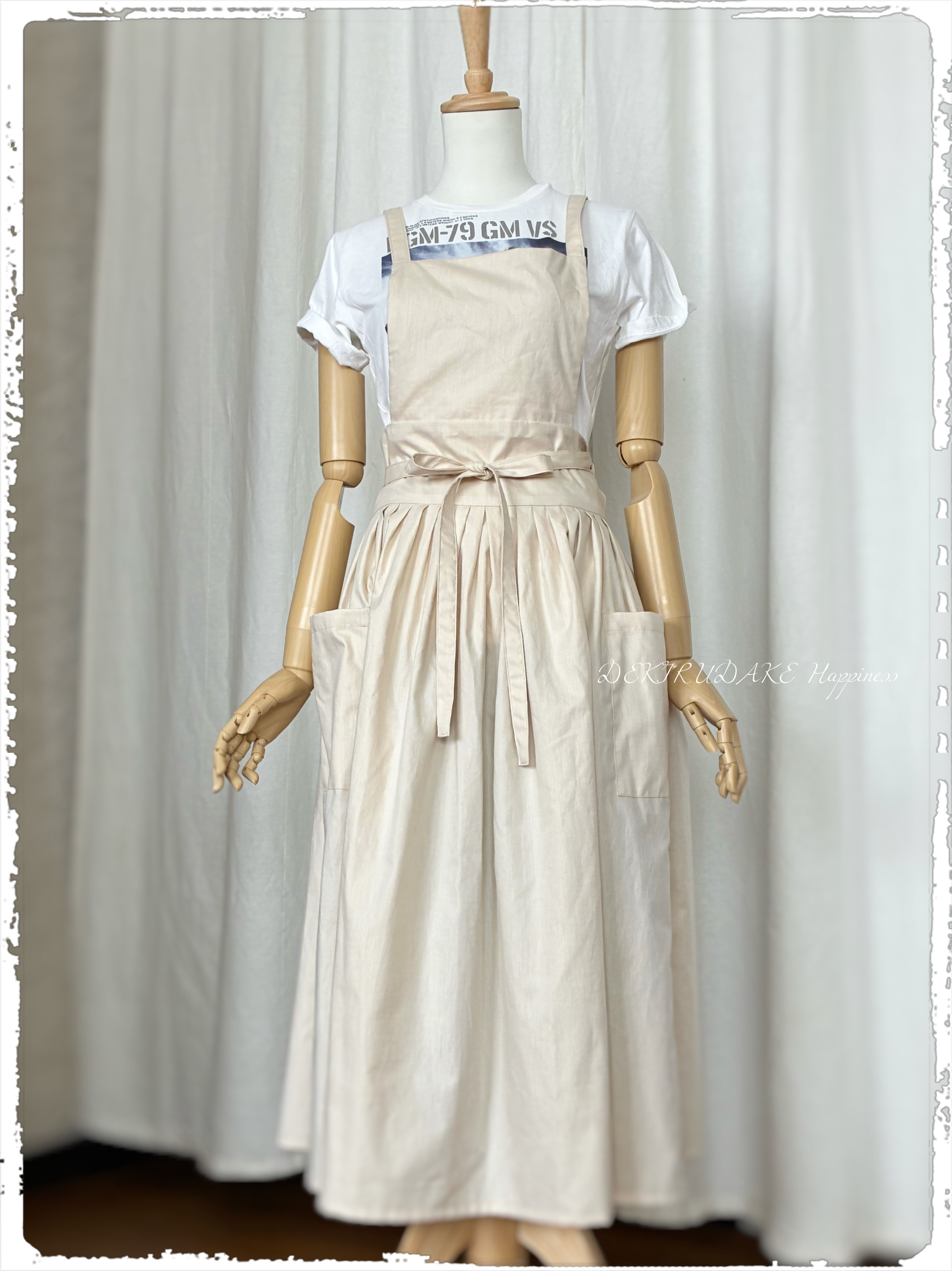 播州織り シルク混ワンマイルエプロンドレス 便利なポケット付き