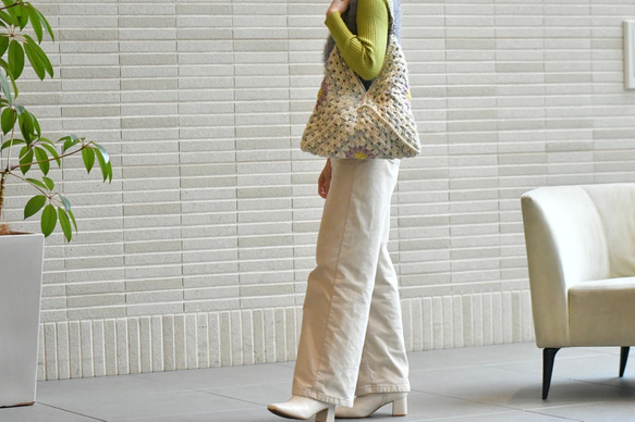 2025新作　お花モチーフバッグ（ブラウン、茶色内布付き）受注製作 11枚目の画像