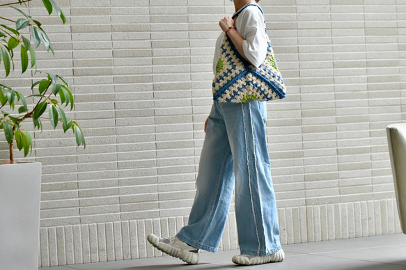 2025新作　お花モチーフバッグ（ブラウン、茶色内布付き）受注製作 5枚目の画像