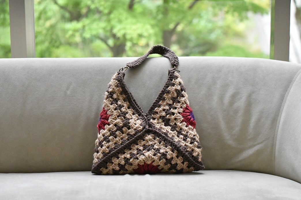 お花モチーフバッグ（ブラウン、茶色内布付き）受注製作