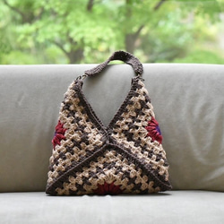 2025新作　お花モチーフバッグ（ブラウン、茶色内布付き）受注製作 1枚目の画像