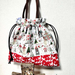 米国生地　蝶々とさなぎにの大人お洒落な巾着ポーチ　コスメ入れ　サニタリー入れ 7枚目の画像