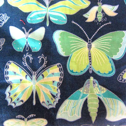 米国生地　蝶々とさなぎにの大人お洒落な巾着ポーチ　コスメ入れ　サニタリー入れ 4枚目の画像