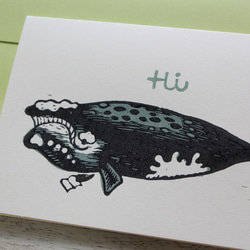 セミクジラの版画グリーティングカード　グリーン 2枚目の画像