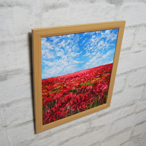 油絵 油彩 油彩画 絵 絵【秋空に咲く赤い彼岸花】 絵画 HR 通販