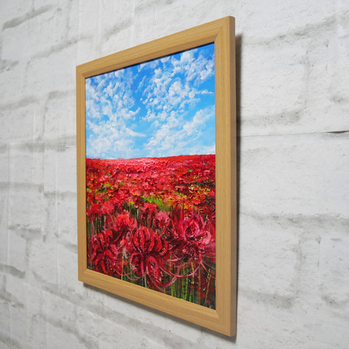 油絵 油彩 油彩画 絵 絵【秋空に咲く赤い彼岸花】 絵画 HR 通販