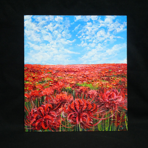 油絵 油彩 油彩画 絵 絵【秋空に咲く赤い彼岸花】 絵画 HR 通販