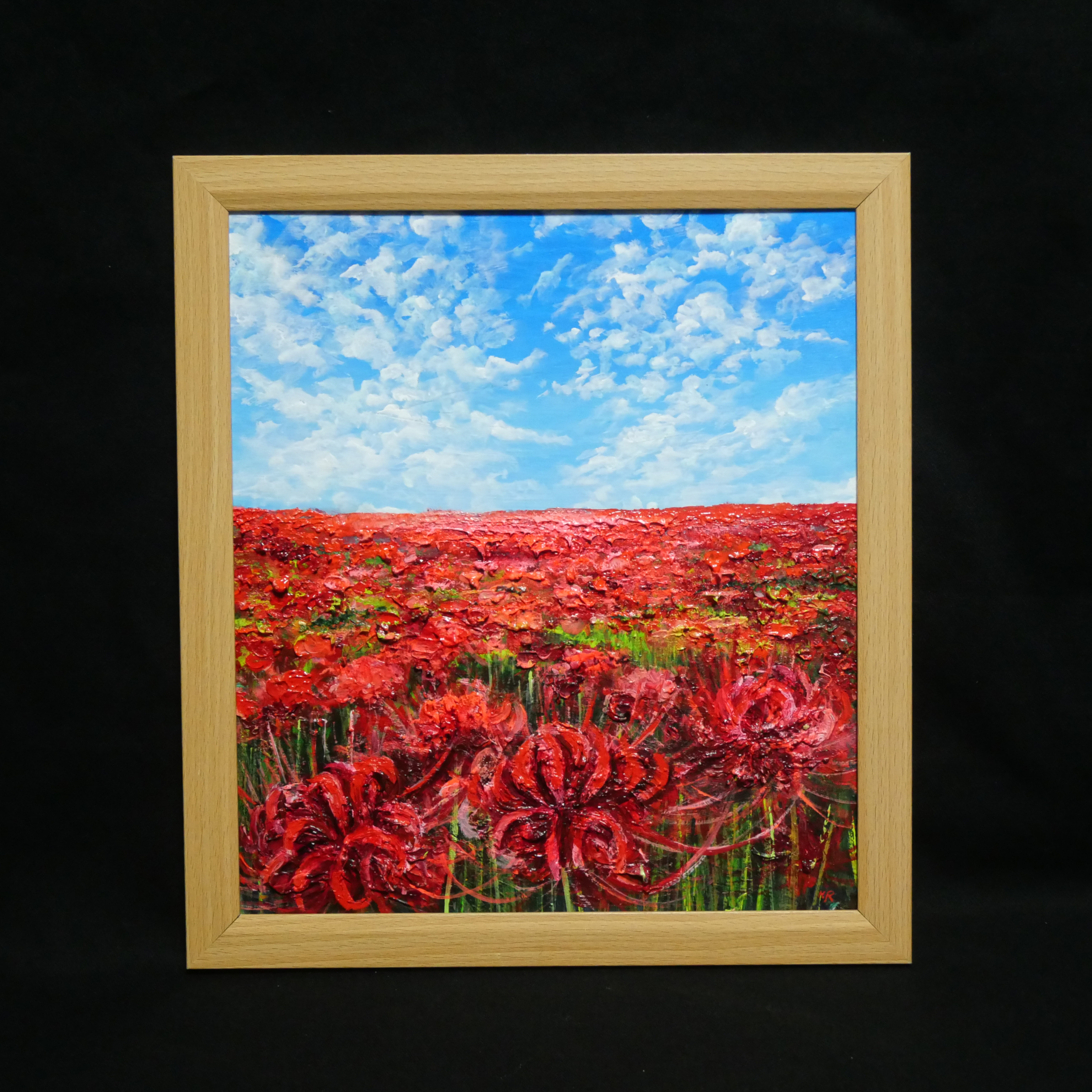 油彩 油彩画 油絵 絵 絵画【彼岸花と赤い電車】