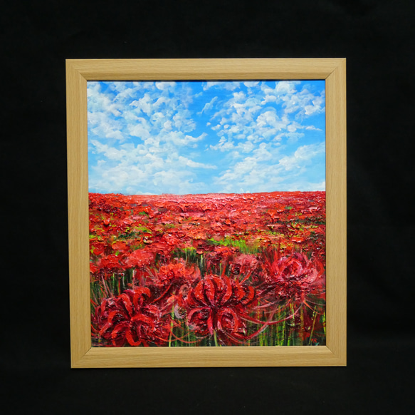 油絵 油彩 油彩画 絵 絵【秋空に咲く赤い彼岸花】 絵画 HR 通販
