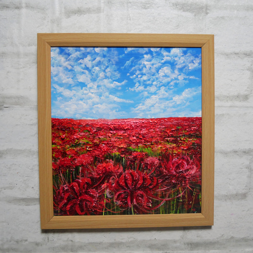 油絵 油彩 油彩画 絵 絵【秋空に咲く赤い彼岸花】 絵画 HR 通販