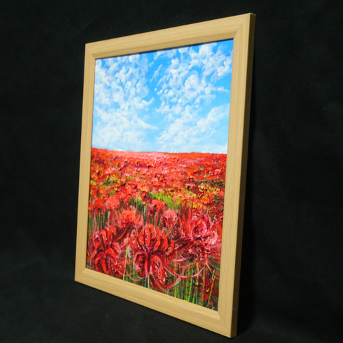 油絵 油彩 油彩画 絵 絵【秋空に咲く赤い彼岸花】 絵画 HR 通販