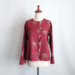 再販！× 6  新型！ ボタニカルコットンの前開きトップ  リングスラブエンジェルソフト加工  ワインレッド 7枚目の画像