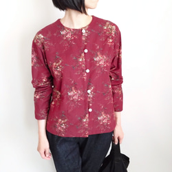 再販！× 6  新型！ ボタニカルコットンの前開きトップ  リングスラブエンジェルソフト加工  ワインレッド 5枚目の画像