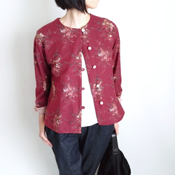 再販！× 6  新型！ ボタニカルコットンの前開きトップ  リングスラブエンジェルソフト加工  ワインレッド 4枚目の画像