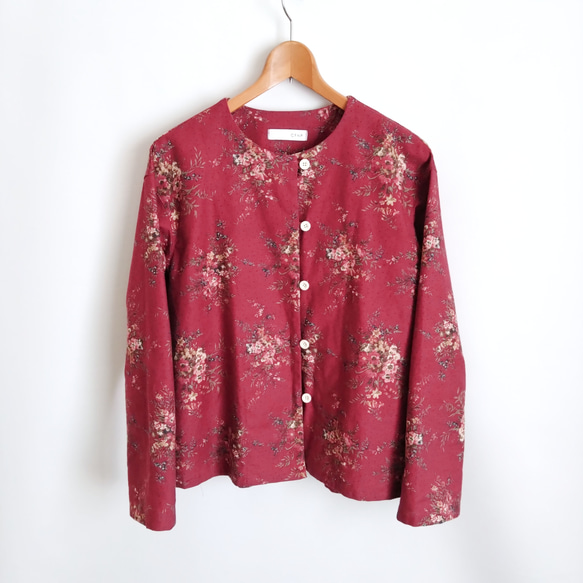 再販！× 6  新型！ ボタニカルコットンの前開きトップ  リングスラブエンジェルソフト加工  ワインレッド 12枚目の画像