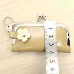 がま口 小さい財布 キーホルダー 横長 オリーブカーキ 本革 レザー 印鑑ケース 6枚目の画像