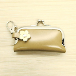 がま口 小さい財布 キーホルダー 横長 オリーブカーキ 本革 レザー 印鑑ケース 2枚目の画像