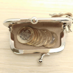 がま口 小さい財布 キーホルダー 横長 オリーブカーキ 本革 レザー 印鑑ケース 4枚目の画像