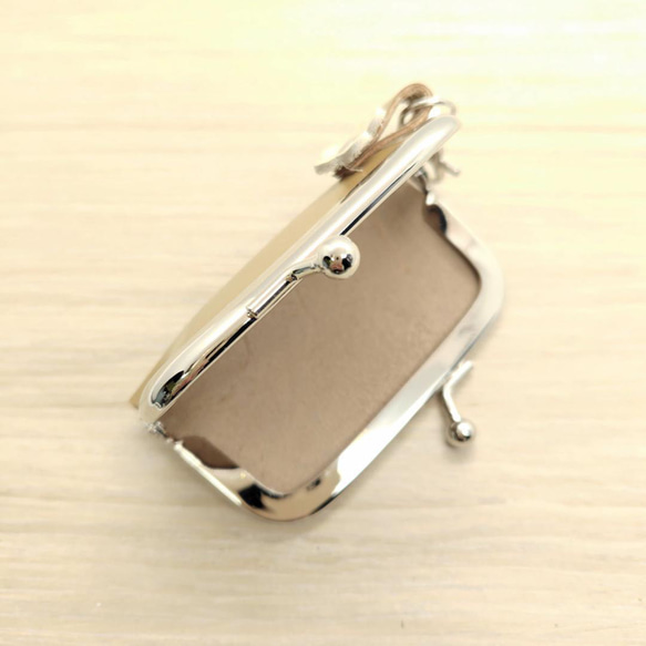 がま口 小さい財布 キーホルダー 横長 オリーブカーキ 本革 レザー 印鑑ケース 3枚目の画像