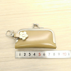 がま口 小さい財布 キーホルダー 横長 オリーブカーキ 本革 レザー 印鑑ケース 5枚目の画像