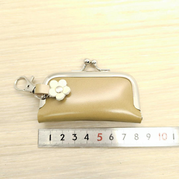 がま口 小さい財布 キーホルダー 横長 オリーブカーキ 本革 レザー 印鑑ケース 5枚目の画像