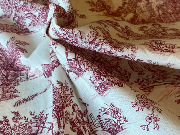 新入荷！フランスより届きました！『トワルドジュイ柄　田園風景～オフホワイト×ワイン～』～135㎝巾×50㎝単位でカット～ 5枚目の画像