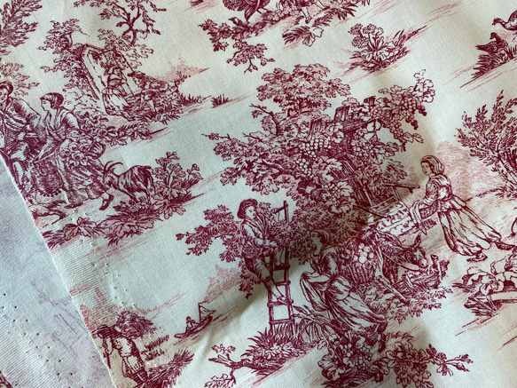 新入荷！フランスより届きました！『トワルドジュイ柄　田園風景～オフホワイト×ワイン～』～135㎝巾×50㎝単位でカット～ 4枚目の画像