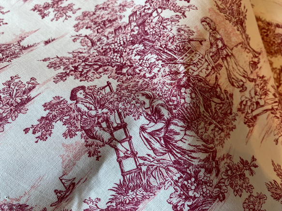 新入荷！フランスより届きました！『トワルドジュイ柄　田園風景～オフホワイト×ワイン～』～135㎝巾×50㎝単位でカット～ 3枚目の画像