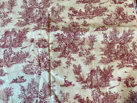 新入荷！フランスより届きました！『トワルドジュイ柄　田園風景～オフホワイト×ワイン～』～135㎝巾×50㎝単位でカット～ 1枚目の画像