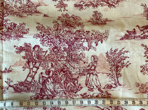 新入荷！フランスより届きました！『トワルドジュイ柄　田園風景～オフホワイト×ワイン～』～135㎝巾×50㎝単位でカット～ 6枚目の画像