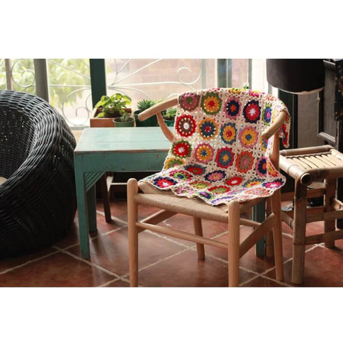 ハンドメイド かぎ針編みブランケット】レトロ 丸デイジー柄 ひざ掛け