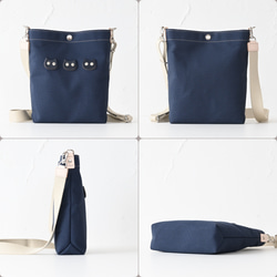 キョロっと3匹のちび猫ショルダー/国産帆布×イタリア産牛革×ヌメ革 #ネイビー 13枚目の画像