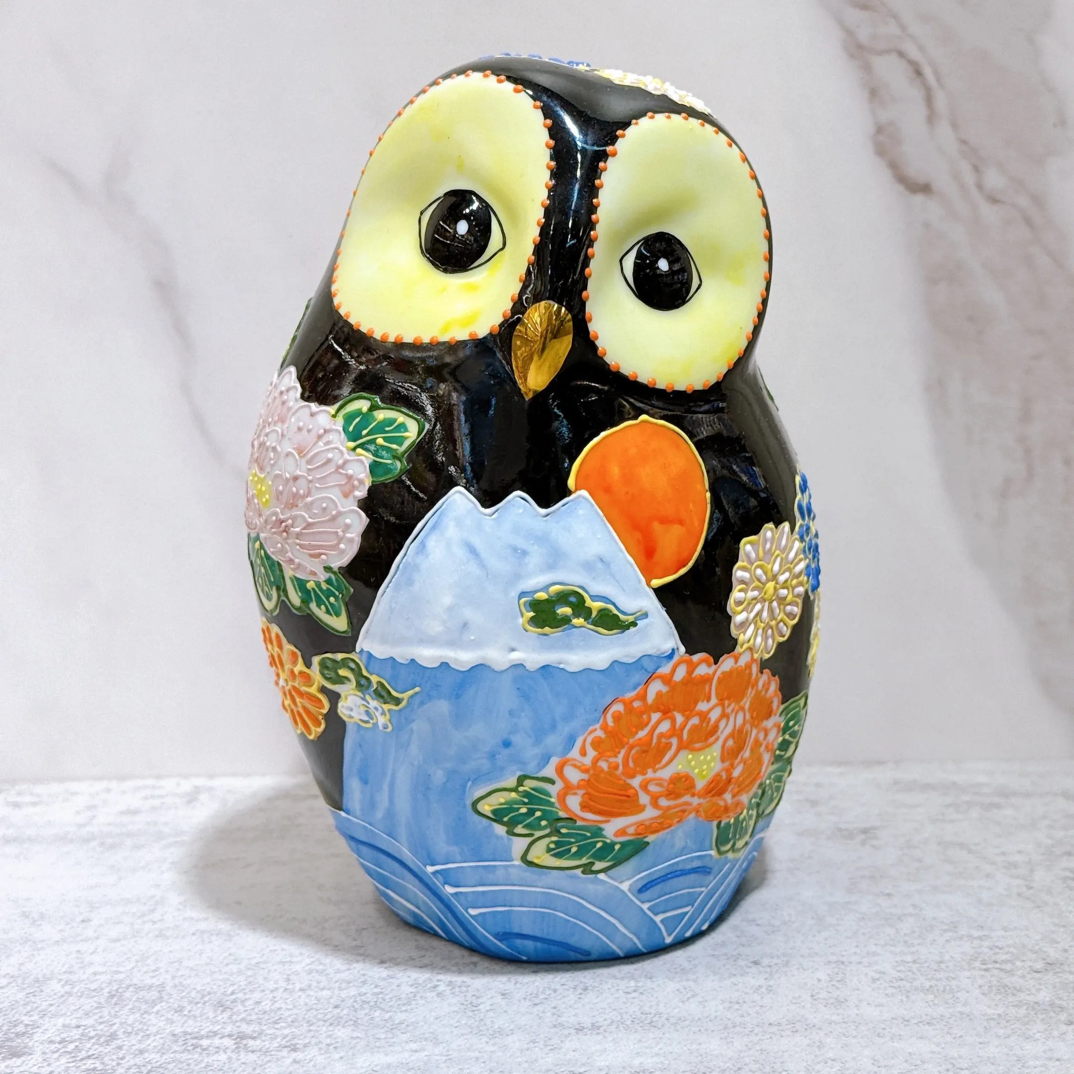 【九谷焼 のフクロウ】富士牡丹