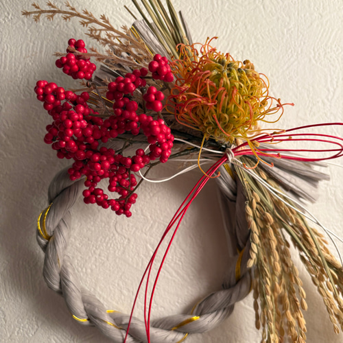 再販Creema限定 お正月ハンドメイド2026 稲穂とピンクッションのしめ縄