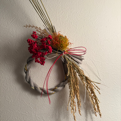 再販Creema限定 お正月ハンドメイド2026 稲穂とピンクッションのしめ縄