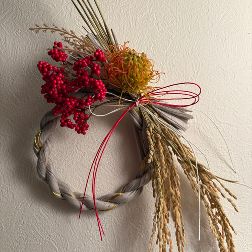 再販Creema限定 お正月ハンドメイド2026 稲穂とピンクッションのしめ縄