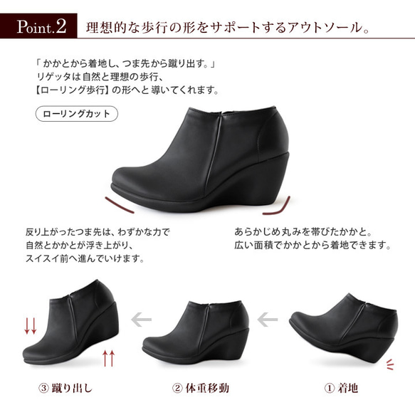 細見え大人ブーティ アンクル丈 サイドジッパー付き 7cm ウェッジヒール Re:getA -リゲッタ-R-1978 13枚目の画像