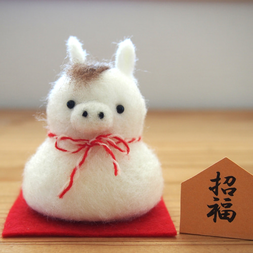 お正月 干支 うま 馬 午 鏡餅 羊毛フェルト 置物 鏡餅 Maro洋裁店/森の