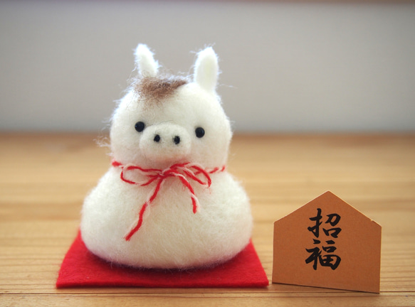 お正月 干支 うま 馬 午 鏡餅 羊毛フェルト 置物 鏡餅 Maro洋裁店/森の