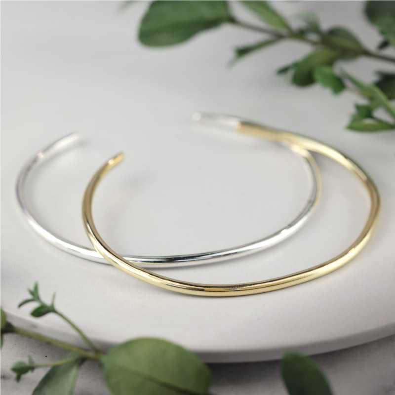 【純銀/真鍮バングル】鏡面 ピュアシルバー 約2.4ミリ幅 メンズ レディース 男女兼用 プレゼントにも