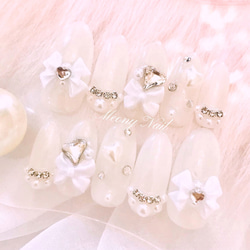 No.108 オーダー♡ ビジュー ピンク ハート リボン ネイル チップ 量産