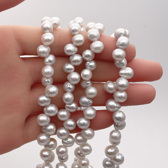 淡水パール 真珠 クレオ穴 有核 バロック セミラウンド 雫 ドロップ  7mm 8mm 中粒 19cm tp0021 3枚目の画像