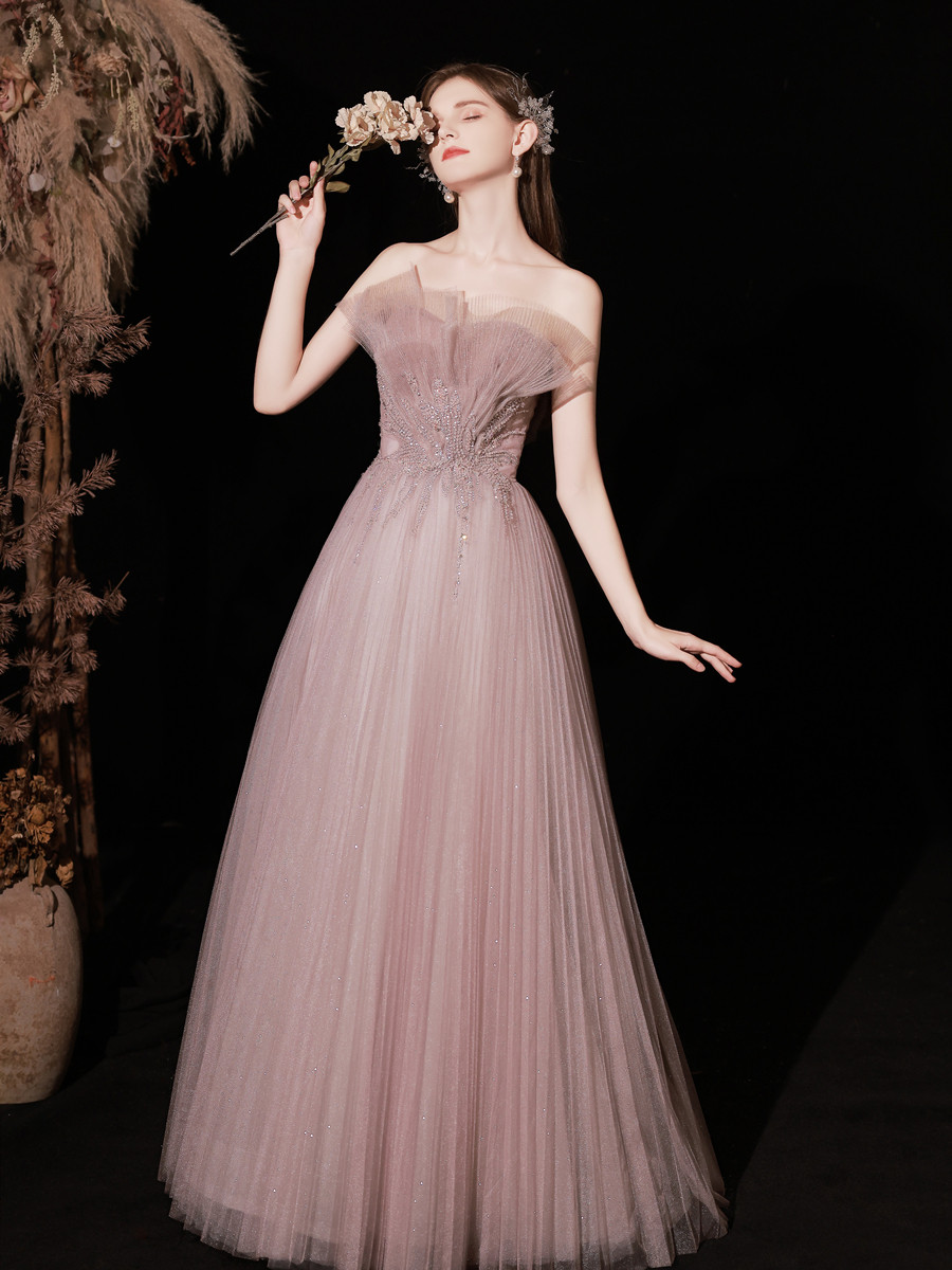 ピンク カラードレス ウェディングドレス プリンセス 綺麗 ノースリーブ 韓国風 結婚式 花嫁 前撮り 披露宴 B082