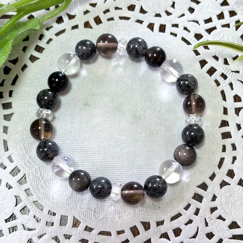 ブラックルチルクォーツ・シルバーオブシディアン・アイス